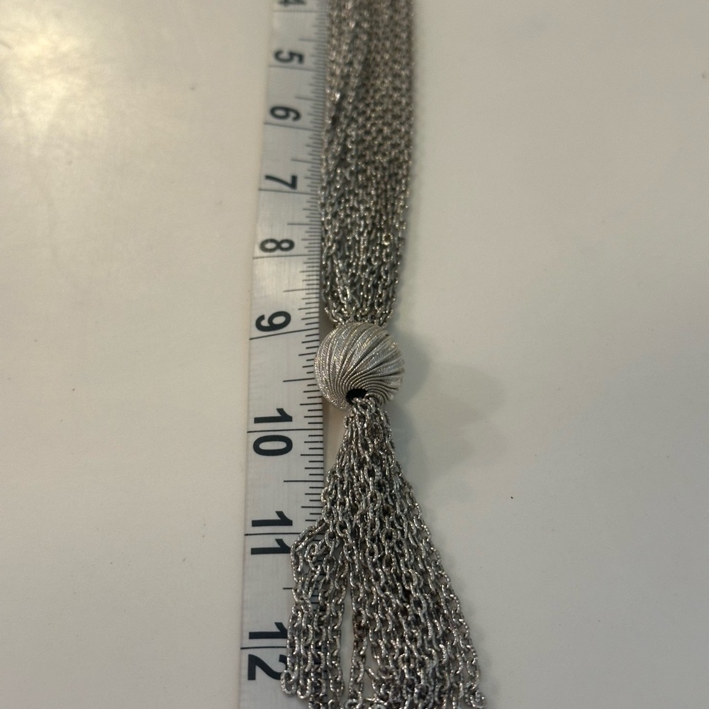 Crown Trifari Silver Tone Multi-Strand Tassel Necklace Textured Ball - Picture 8 of 10